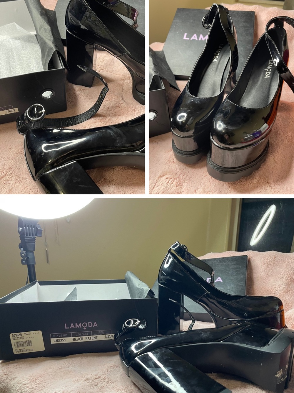 LAMODA Black Patent Platform Mary Jane Pumps